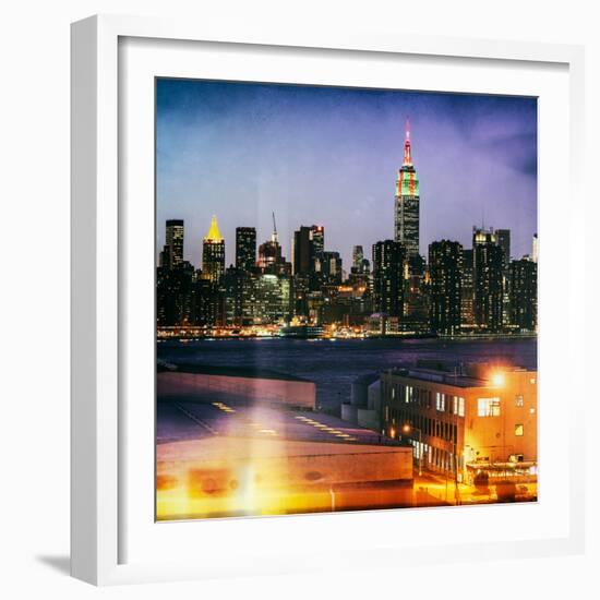 Instants of NY Series - Skyline of the Skyscrapers of Manhattan by Night from Brooklyn-Philippe Hugonnard-Framed Photographic Print