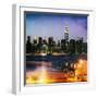 Instants of NY Series - Skyline of the Skyscrapers of Manhattan by Night from Brooklyn-Philippe Hugonnard-Framed Photographic Print