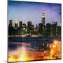 Instants of NY Series - Skyline of the Skyscrapers of Manhattan by Night from Brooklyn-Philippe Hugonnard-Mounted Photographic Print