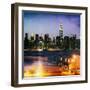 Instants of NY Series - Skyline of the Skyscrapers of Manhattan by Night from Brooklyn-Philippe Hugonnard-Framed Premium Photographic Print