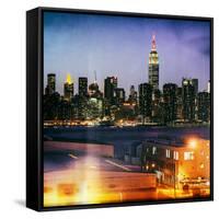 Instants of NY Series - Skyline of the Skyscrapers of Manhattan by Night from Brooklyn-Philippe Hugonnard-Framed Stretched Canvas