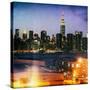 Instants of NY Series - Skyline of the Skyscrapers of Manhattan by Night from Brooklyn-Philippe Hugonnard-Stretched Canvas