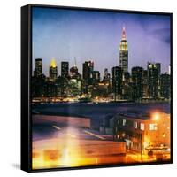 Instants of NY Series - Skyline of the Skyscrapers of Manhattan by Night from Brooklyn-Philippe Hugonnard-Framed Stretched Canvas