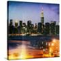 Instants of NY Series - Skyline of the Skyscrapers of Manhattan by Night from Brooklyn-Philippe Hugonnard-Stretched Canvas