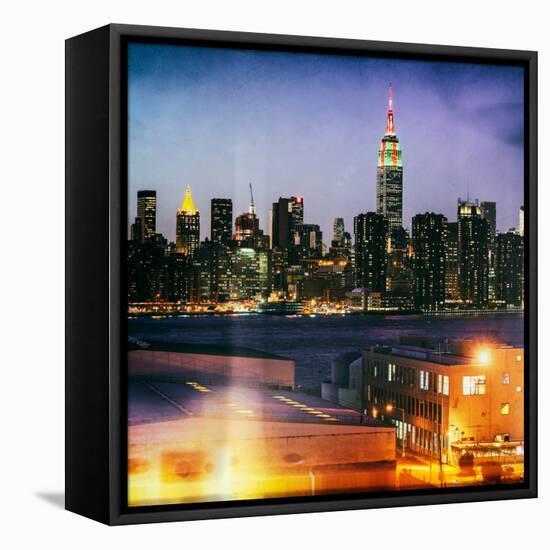 Instants of NY Series - Skyline of the Skyscrapers of Manhattan by Night from Brooklyn-Philippe Hugonnard-Framed Stretched Canvas