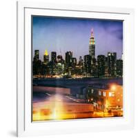 Instants of NY Series - Skyline of the Skyscrapers of Manhattan by Night from Brooklyn-Philippe Hugonnard-Framed Photographic Print