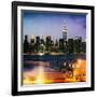 Instants of NY Series - Skyline of the Skyscrapers of Manhattan by Night from Brooklyn-Philippe Hugonnard-Framed Photographic Print