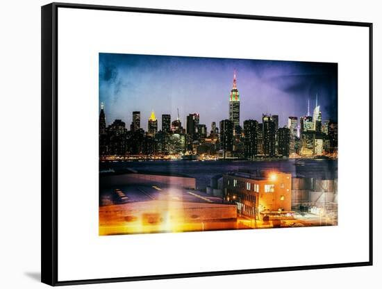 Instants of NY Series - Skyline of the Skyscrapers of Manhattan by Night from Brooklyn-Philippe Hugonnard-Framed Stretched Canvas