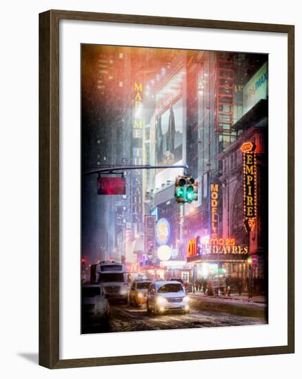 Instants of NY Series - Snowstorm on 42nd Street in Times Square by Night-Philippe Hugonnard-Framed Photographic Print