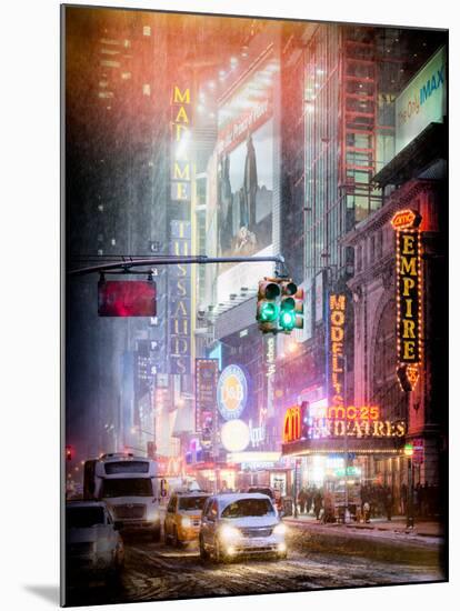 Instants of NY Series - Snowstorm on 42nd Street in Times Square by Night-Philippe Hugonnard-Mounted Photographic Print