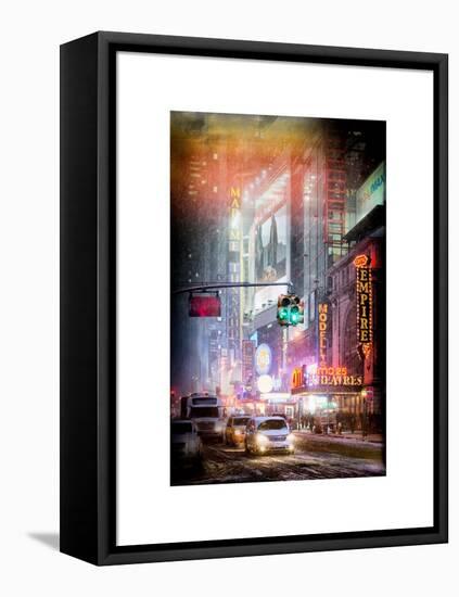 Instants of NY Series - Snowstorm on 42nd Street in Times Square by Night-Philippe Hugonnard-Framed Stretched Canvas