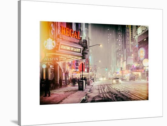 Instants of NY Series - Snowstorm on 42nd Street in Times Square by Night-Philippe Hugonnard-Stretched Canvas