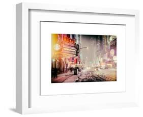 Instants of NY Series - Snowstorm on 42nd Street in Times Square by Night-Philippe Hugonnard-Framed Art Print