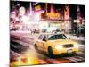 Instants of NY Series - Snowstorm on 42nd Street in Times Square with Yellow Cab by Night-Philippe Hugonnard-Mounted Photographic Print