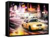 Instants of NY Series - Snowstorm on 42nd Street in Times Square with Yellow Cab by Night-Philippe Hugonnard-Framed Stretched Canvas