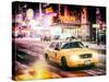 Instants of NY Series - Snowstorm on 42nd Street in Times Square with Yellow Cab by Night-Philippe Hugonnard-Stretched Canvas