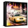 Instants of NY Series - Snowstorm on 42nd Street in Times Square with Yellow Cab by Night-Philippe Hugonnard-Framed Stretched Canvas