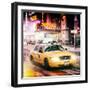 Instants of NY Series - Snowstorm on 42nd Street in Times Square with Yellow Cab by Night-Philippe Hugonnard-Framed Photographic Print