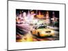 Instants of NY Series - Snowstorm on 42nd Street in Times Square with Yellow Cab by Night-Philippe Hugonnard-Mounted Art Print