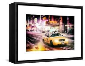 Instants of NY Series - Snowstorm on 42nd Street in Times Square with Yellow Cab by Night-Philippe Hugonnard-Framed Stretched Canvas