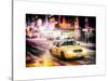 Instants of NY Series - Snowstorm on 42nd Street in Times Square with Yellow Cab by Night-Philippe Hugonnard-Stretched Canvas