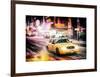 Instants of NY Series - Snowstorm on 42nd Street in Times Square with Yellow Cab by Night-Philippe Hugonnard-Framed Art Print