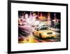 Instants of NY Series - Snowstorm on 42nd Street in Times Square with Yellow Cab by Night-Philippe Hugonnard-Framed Art Print