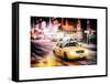 Instants of NY Series - Snowstorm on 42nd Street in Times Square with Yellow Cab by Night-Philippe Hugonnard-Framed Stretched Canvas