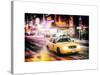 Instants of NY Series - Snowstorm on 42nd Street in Times Square with Yellow Cab by Night-Philippe Hugonnard-Stretched Canvas