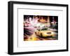 Instants of NY Series - Snowstorm on 42nd Street in Times Square with Yellow Cab by Night-Philippe Hugonnard-Framed Art Print