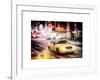 Instants of NY Series - Snowstorm on 42nd Street in Times Square with Yellow Cab by Night-Philippe Hugonnard-Framed Art Print