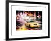 Instants of NY Series - Snowstorm on 42nd Street in Times Square with Yellow Cab by Night-Philippe Hugonnard-Framed Art Print