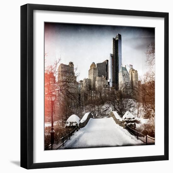 Instants of NY Series - Snowy Gapstow Bridge of Central Park, Manhattan in New York City-Philippe Hugonnard-Framed Photographic Print