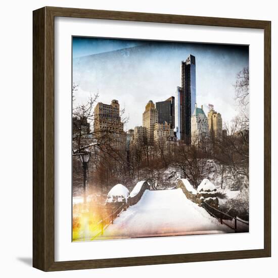 Instants of NY Series - Snowy Gapstow Bridge of Central Park, Manhattan in New York City-Philippe Hugonnard-Framed Photographic Print