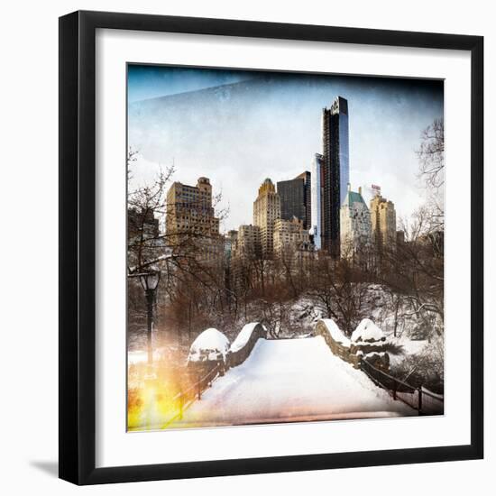 Instants of NY Series - Snowy Gapstow Bridge of Central Park, Manhattan in New York City-Philippe Hugonnard-Framed Photographic Print