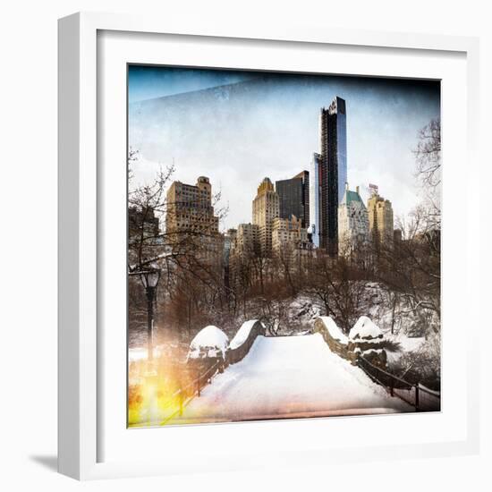 Instants of NY Series - Snowy Gapstow Bridge of Central Park, Manhattan in New York City-Philippe Hugonnard-Framed Photographic Print