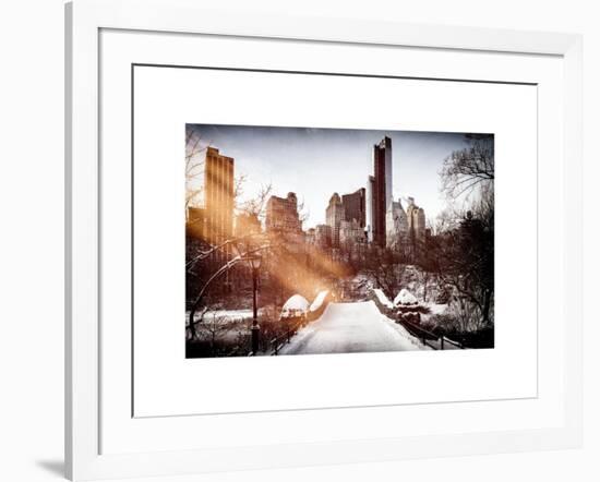 Instants of NY Series - Snowy Gapstow Bridge of Central Park, Manhattan in New York City-Philippe Hugonnard-Framed Art Print