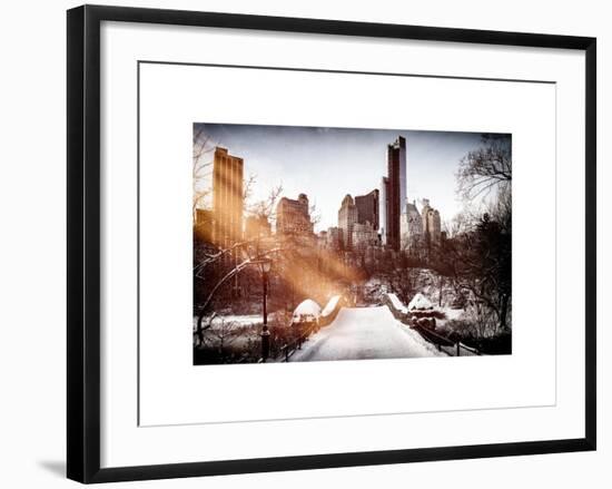 Instants of NY Series - Snowy Gapstow Bridge of Central Park, Manhattan in New York City-Philippe Hugonnard-Framed Art Print