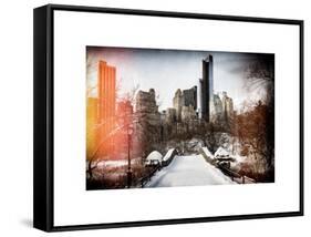 Instants of NY Series - Snowy Gapstow Bridge of Central Park, Manhattan in New York City-Philippe Hugonnard-Framed Stretched Canvas