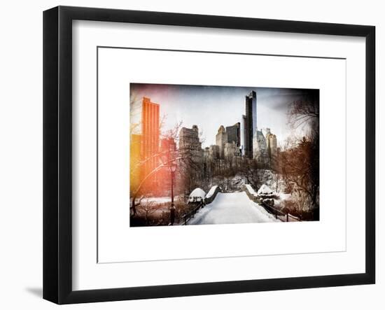 Instants of NY Series - Snowy Gapstow Bridge of Central Park, Manhattan in New York City-Philippe Hugonnard-Framed Art Print