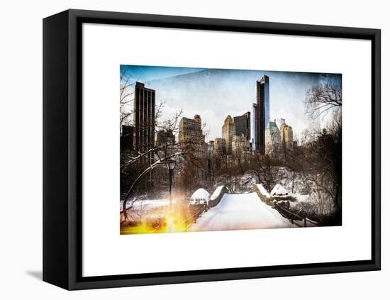 Instants of NY Series - Snowy Gapstow Bridge of Central Park, Manhattan in New York City-Philippe Hugonnard-Framed Stretched Canvas