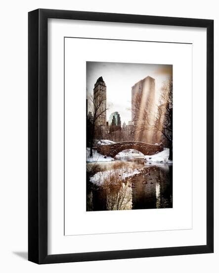 Instants of NY Series - Snowy Gapstow Bridge of Central Park, Manhattan in New York City-Philippe Hugonnard-Framed Art Print