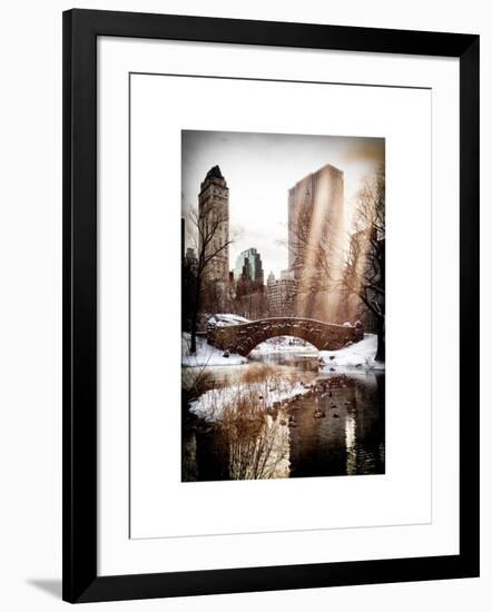 Instants of NY Series - Snowy Gapstow Bridge of Central Park, Manhattan in New York City-Philippe Hugonnard-Framed Art Print