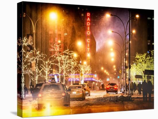 Instants of NY Series - Street Scenes and Urban Night Landscape in Winter under the Snow-Philippe Hugonnard-Stretched Canvas