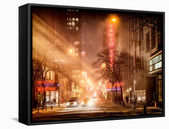 Instants of NY Series - Street Scenes and Urban Night Landscape in Winter under the Snow-Philippe Hugonnard-Framed Stretched Canvas