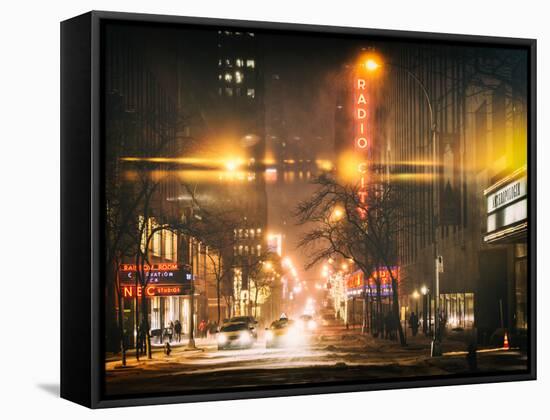 Instants of NY Series - Street Scenes and Urban Night Landscape in Winter under the Snow-Philippe Hugonnard-Framed Stretched Canvas