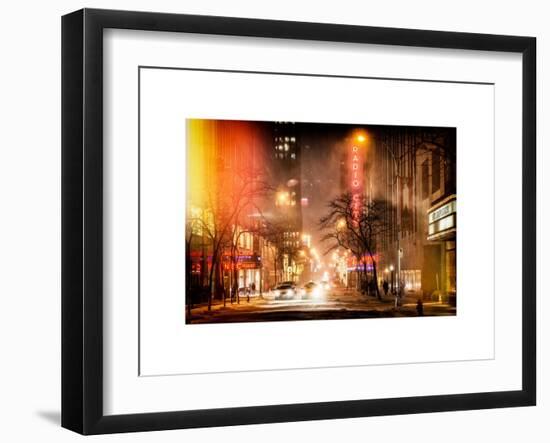 Instants of NY Series - Street Scenes and Urban Night Landscape in Winter under the Snow-Philippe Hugonnard-Framed Art Print