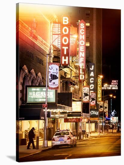 Instants of NY Series - The Booth Theatre at Broadway - Urban Street Scene by Night with a NYPD-Philippe Hugonnard-Stretched Canvas