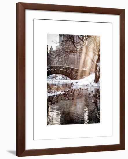 Instants of NY Series - the Gapstow Bridge of Central Park in Winter, Manhattan in New York City-Philippe Hugonnard-Framed Art Print