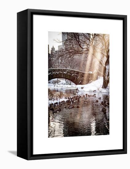 Instants of NY Series - the Gapstow Bridge of Central Park in Winter, Manhattan in New York City-Philippe Hugonnard-Framed Stretched Canvas